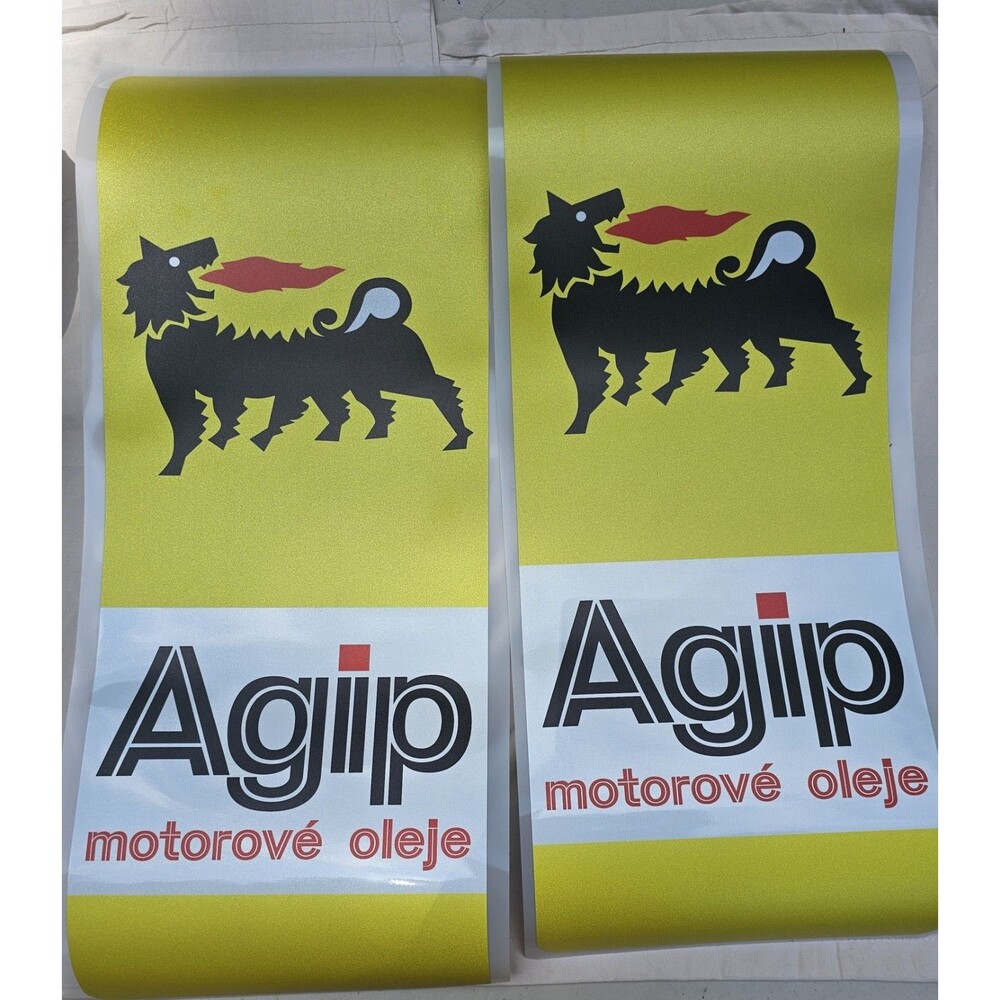 2pc Agip Stickers Decals Oils Lubricants ENI Racing Sponsor MotoGP 7 3/4" × 19.5